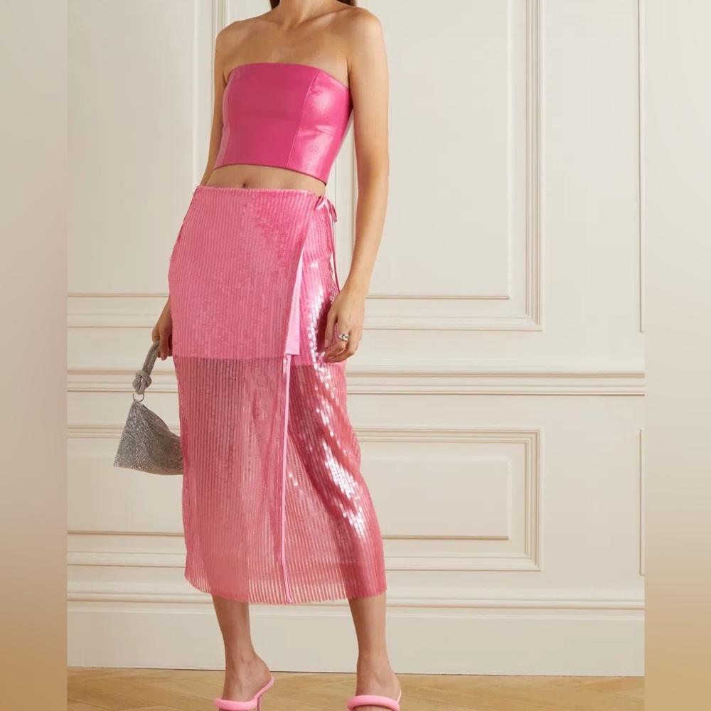 Rotate Adia pink sequin wrap midi skirt XS